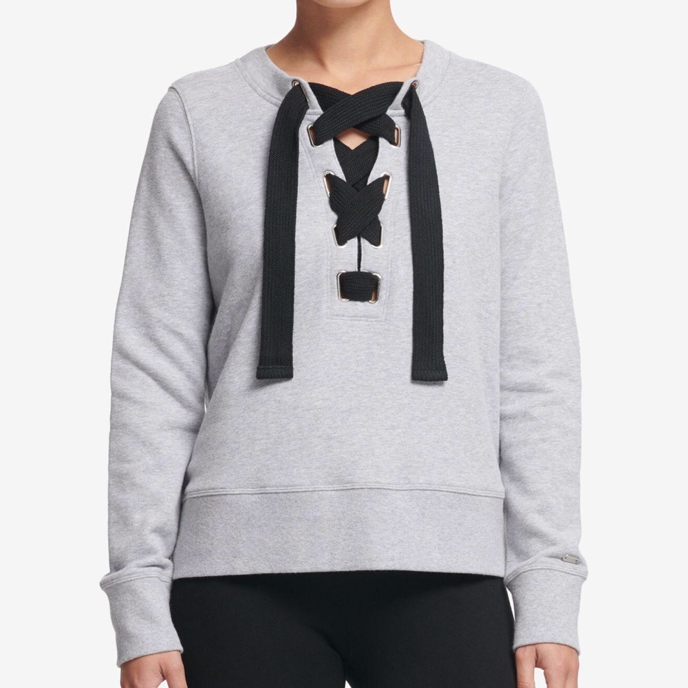 DKNY Sport  Stylish Lace Up Crop Sweater Size Sm